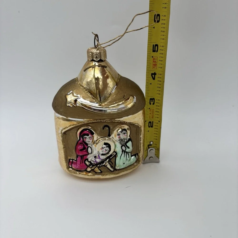 Vintage Blown Glass Nativity Scene Ornament Made in Poland‎ EUC